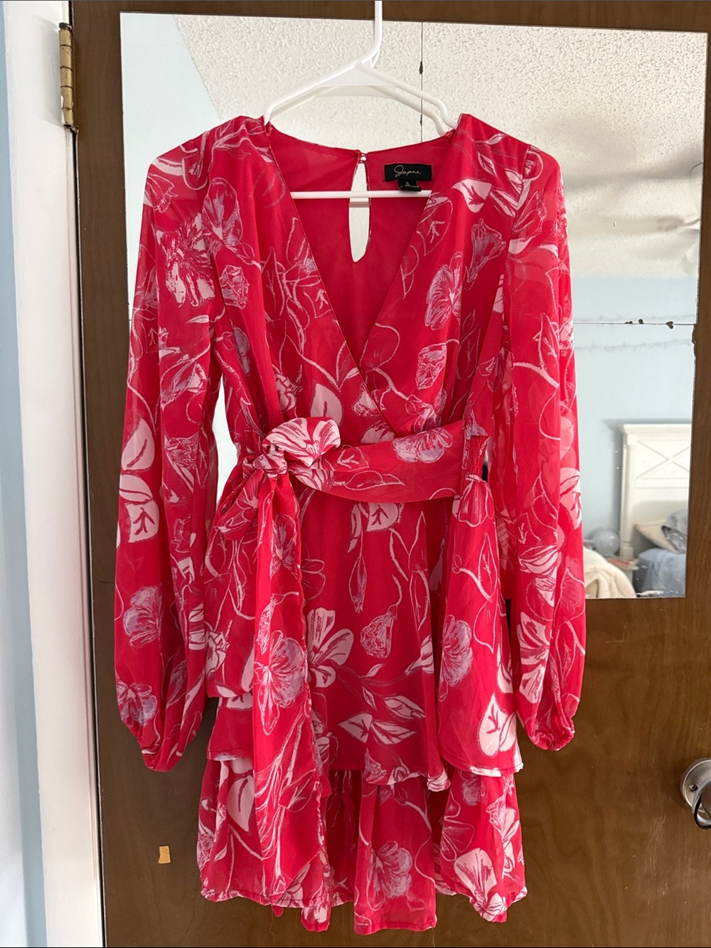 Japna Red Floral Wrap Mini Dress